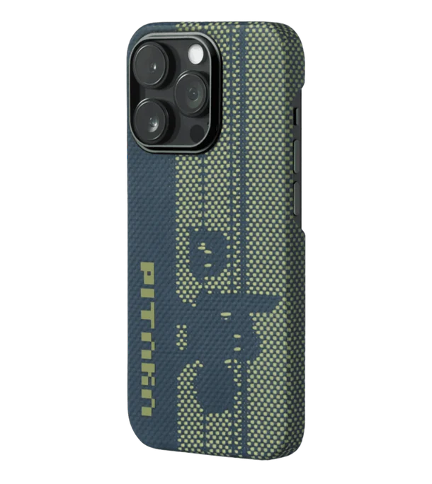 Pixel Game Kit Case для iPhone 14 Pro Max, синий текстильный чехол с узором и надписью, бренд Smartworld.