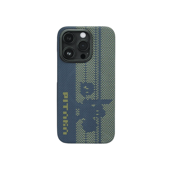 Pixel Game Kit Case для iPhone 14 Pro Max, синий текстильный чехол с узором и надписью, бренд Smartworld.