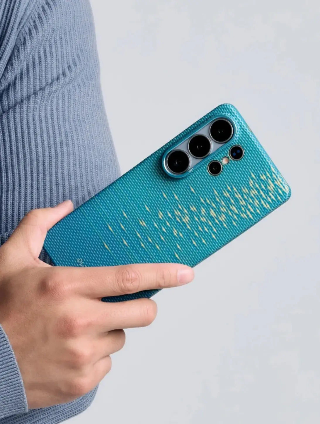 PITAKA Samsung Galaxy S26 Ultra Lucid Blue aramid fiber case slim lightweight premium protection in hand