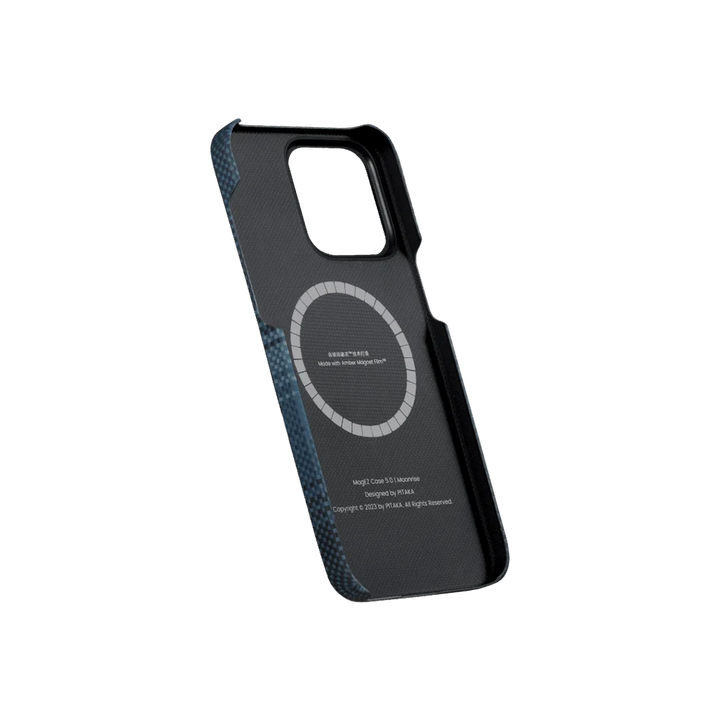 Interior view of a MagSafe-compatible phone case for iPhone 15 Pro by Smartworld, featuring a sleek design with MagEZ support and precise cutouts.