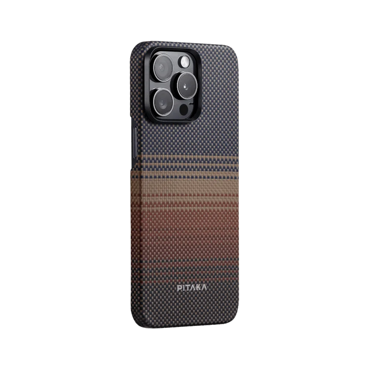 Smartworld aramid fiber phone case for iPhone 15 Pro, featuring a durable woven design for enhanced protection.