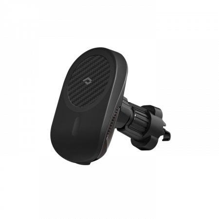 Smartworld wireless car charger mount featuring a sleek design with carbon fiber detailing for secure and efficient phone charging on the go.